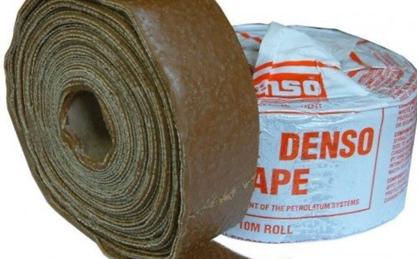Roll of Denso tape with packaging on a white background