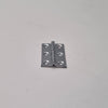 Metallic hinge on a plain white background