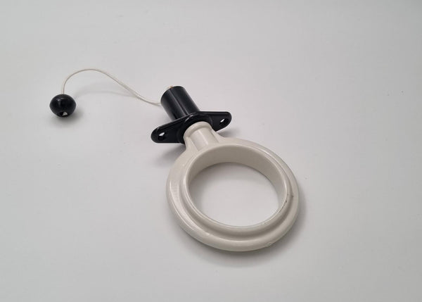 White ring with black accents on a light gray background