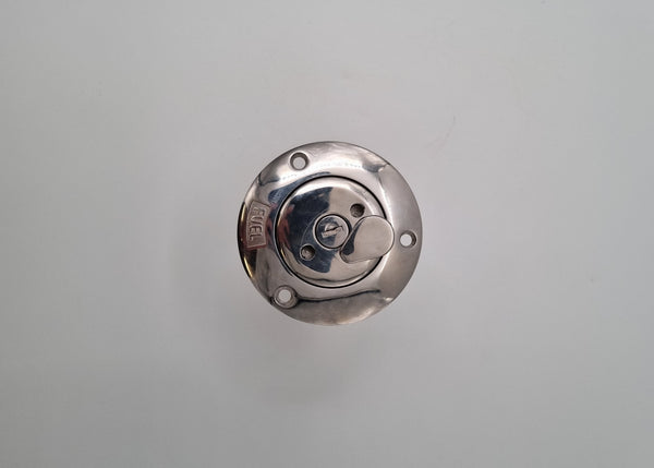 Metallic lock mechanism on a gray background