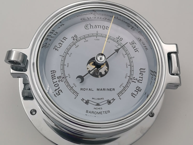 Barometer Chrome Plated Brass  75mm face 116 base dia.