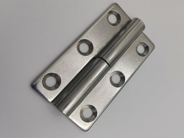 Metallic hinge on a gray background