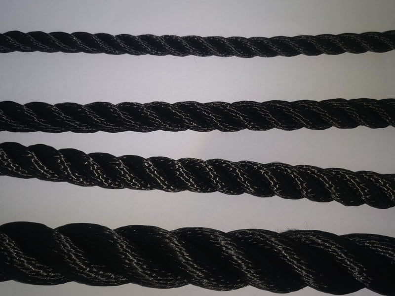 Rope Black Twisted 3 strand polyester 7 Sizes