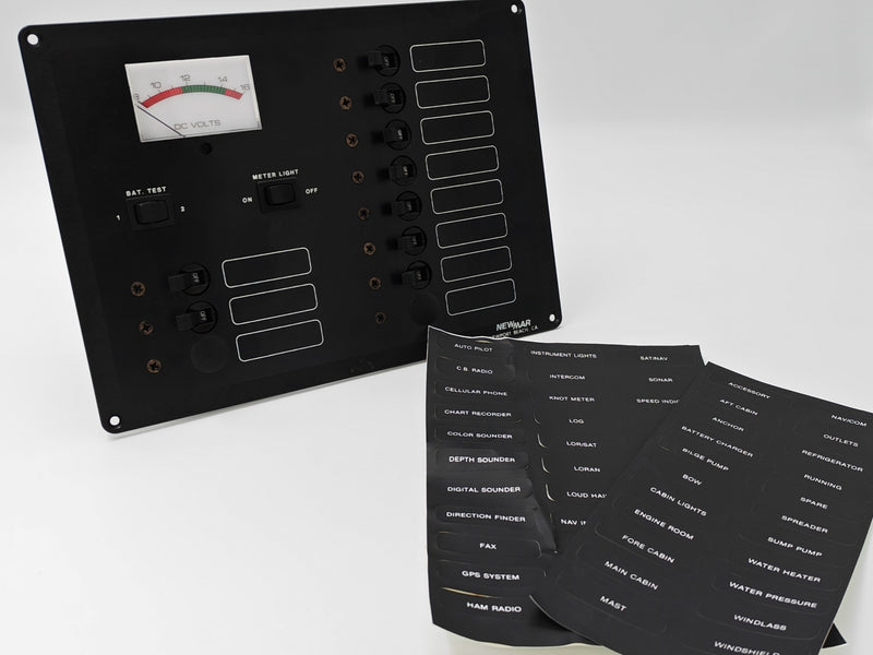 Newmar 9 Way DC Circuit Breaker switch Panel with 12V Voltmeter