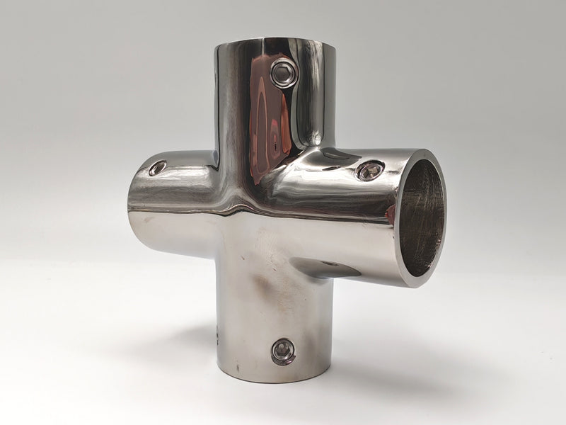 Tube Pipe Fitting 4 way tee  one inch  25.4mm for handrails