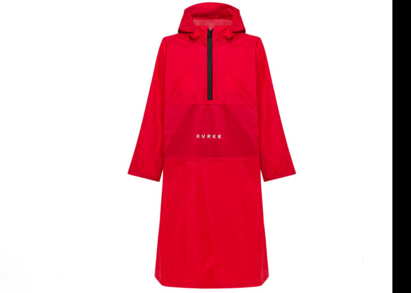Red raincoat with a brand logo on a white background
