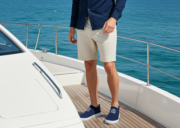 Man standing on a yacht with ocean in the background