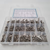 Front on photo of screws in a alightbox inside a box with seperate compartments 
18 different size screws
