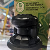 Black suction mount with branding and text on a blurred background