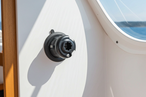 Close-up of a suction grip base with a clear sky background