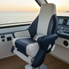 Marine steering chair with ocean view in the background