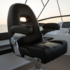 Black leather captain's chair on a boat with ocean view