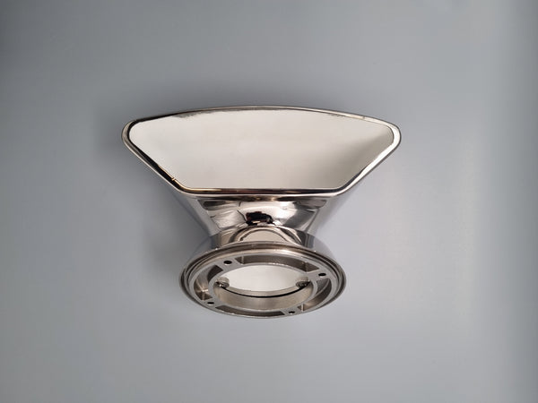 Metallic vent scoop cowl on a gray background