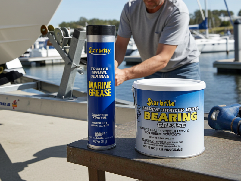 Man at a marina with Star brite marine products on a table
